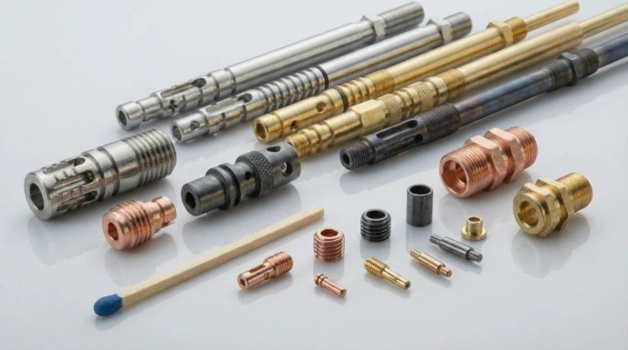 Feinmechanische Drehteile aus Metall mit unterschiedlichen Durchmessern und Funktionskonturen