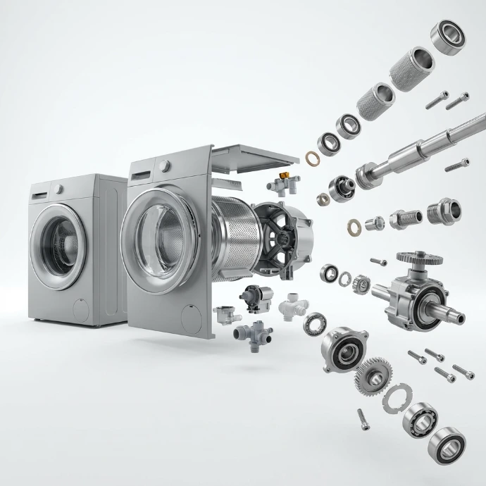 Waschmaschine, in die Präzisionsdrehteile für mechanische Baugruppen eingebaut werden