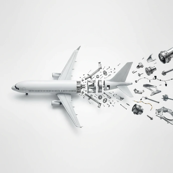 Flugzeug, das aus Kleinstdrehteilen und präzisen Funktionsbauteilen aufgebaut wird