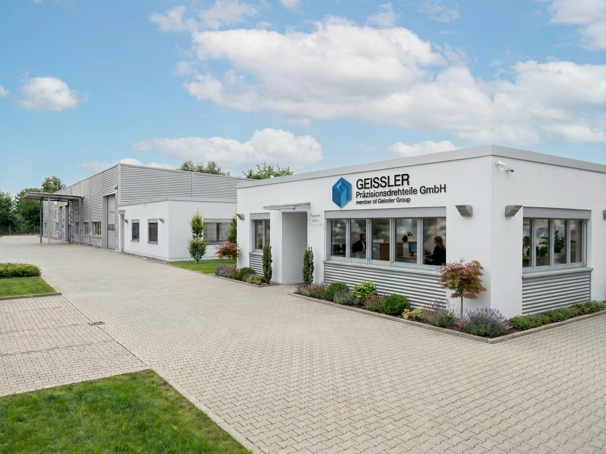 Außenansicht des Gebäudes und der Fertigungshalle von Geissler Präzisionsdrehteile