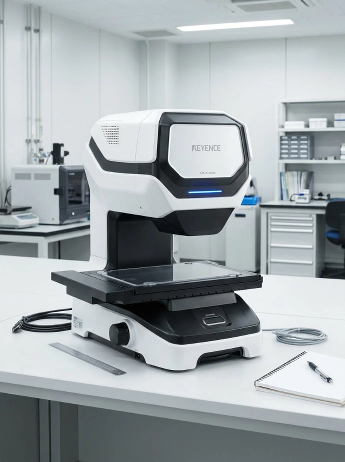 Optisches Messsystem von Keyence mit taktiler Steuerung und mehreren Achsen zur Prüfung komplexer CNC-Drehteile